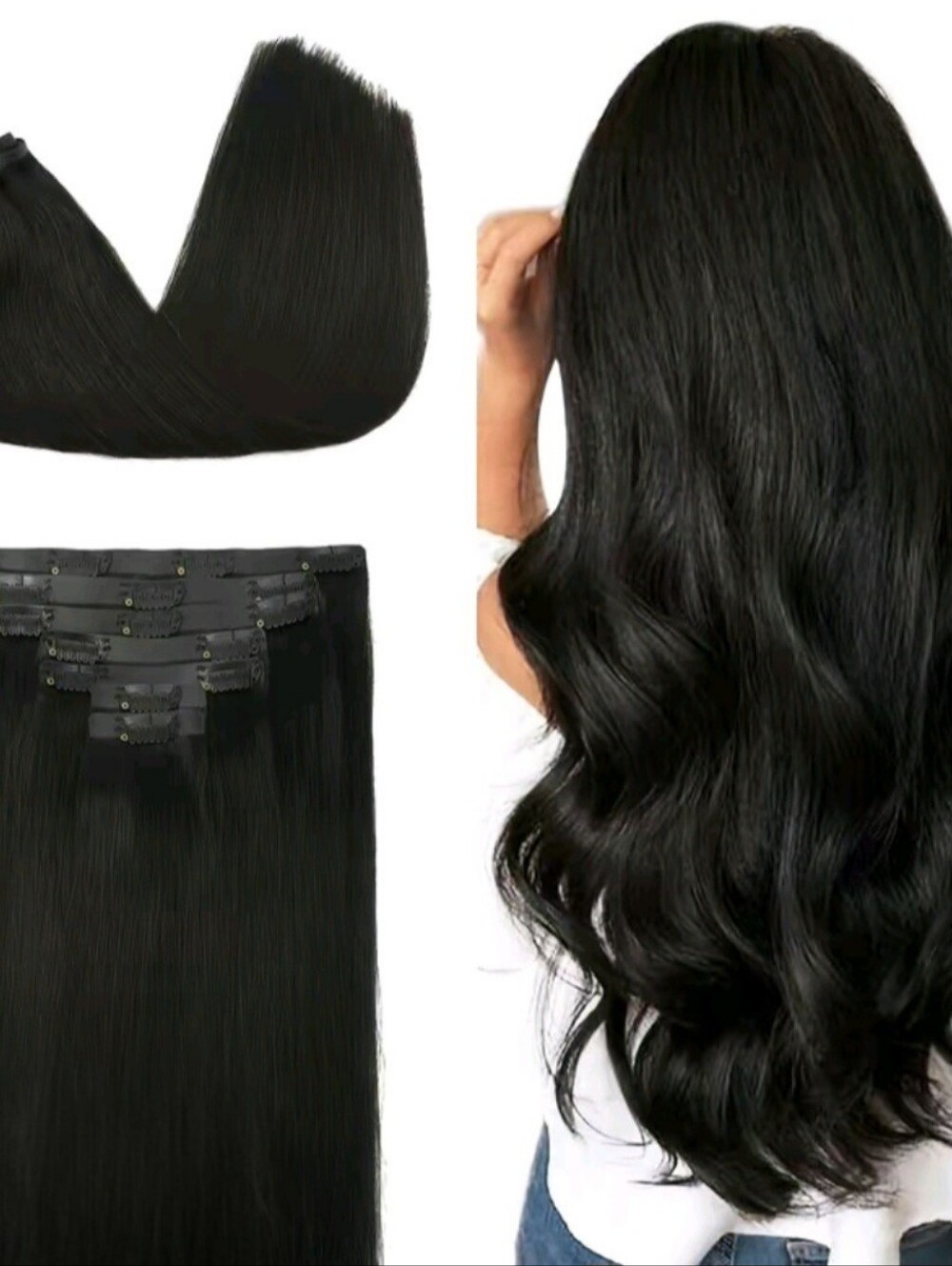 NWT GOO GOO Human Hair Clip In Extensions Black 24" 5pc 114g